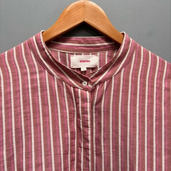 Xirena Long Sleeve Striped Band Collar Shirt M - Picture 2 of 9